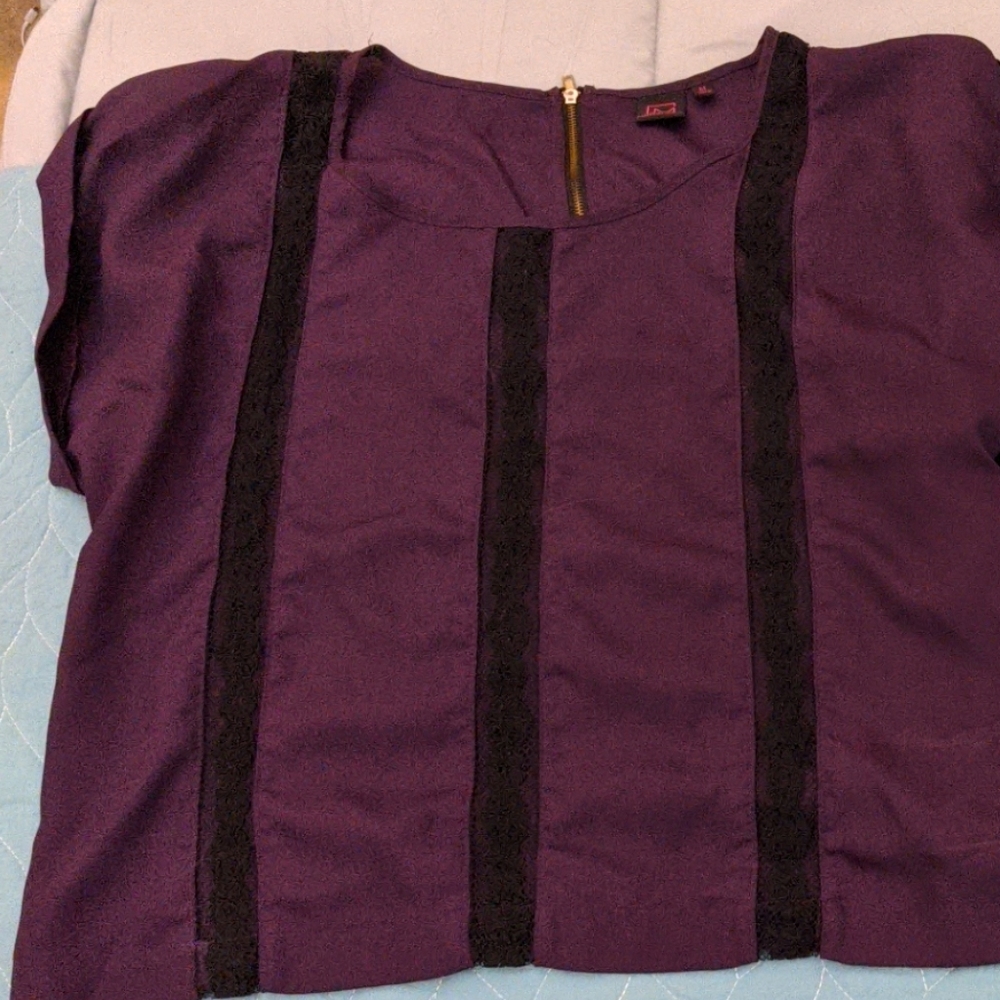 Purple Satin top with Black Lace inserts